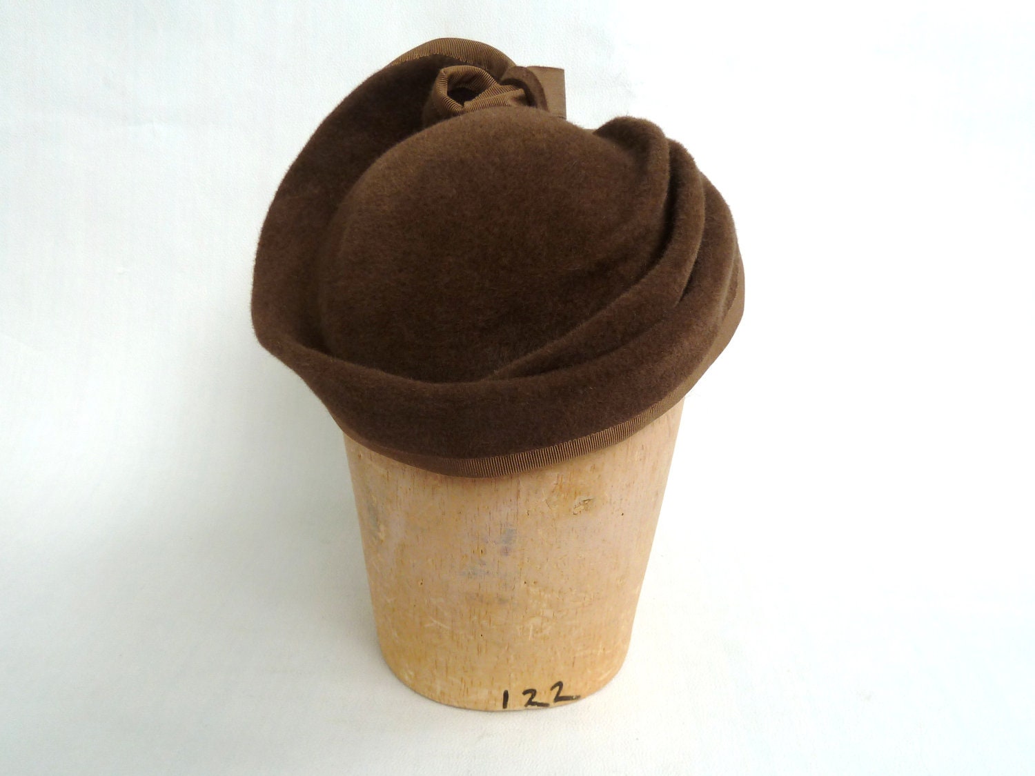 Womens Felt Saucer Fascinator Hat - Hand Draped Brown Velour Felt Fascinator For Women