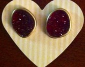 Red Burgundy Druzy Stud Earrings