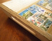 Distressed Serving Tray with Vintage Stamps