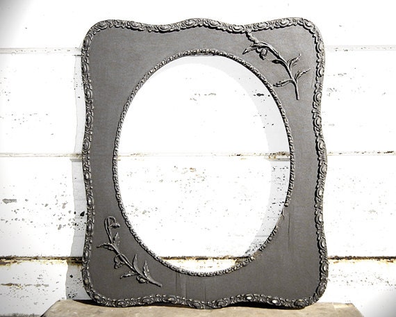 16 x 20 Large Antique Wavy Ornate Oval with Flower Corner Embellishment Chunky Grey Gray  Frame - Superb Rustic Charcoal Frame