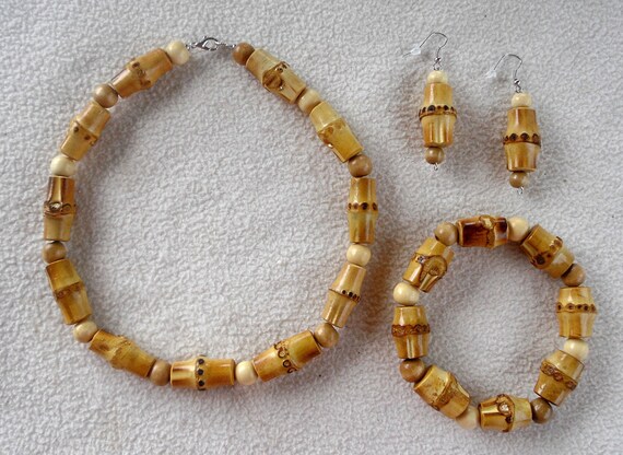 Bamboo/Wood bead Jewelry SetChoker/Necklace by HoneyBeadsJewels