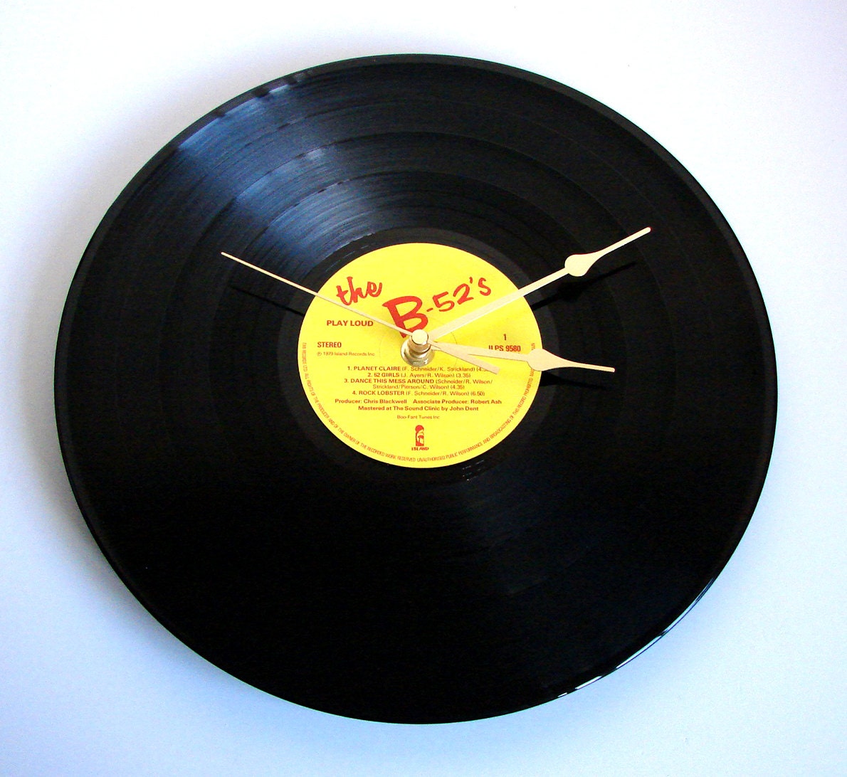 The B52s Vinyl Record CLOCK made from an original recycled 12" LP "The B52s" Play Loud Funky Wall Clock