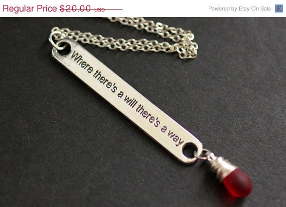 SUMMER SALE - Willpower Necklace. Clouded Red Necklace. "Where There's a Will There's a Way" Necklace in Silver. Handmade Jewellery.