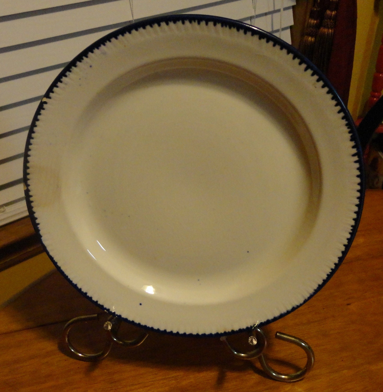 RARE Antique 1860s To 1880s  Blue Shell Edge Common Earthware Plate