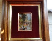 Vintage Framed  Cover Wagon Train With Settlers Picture