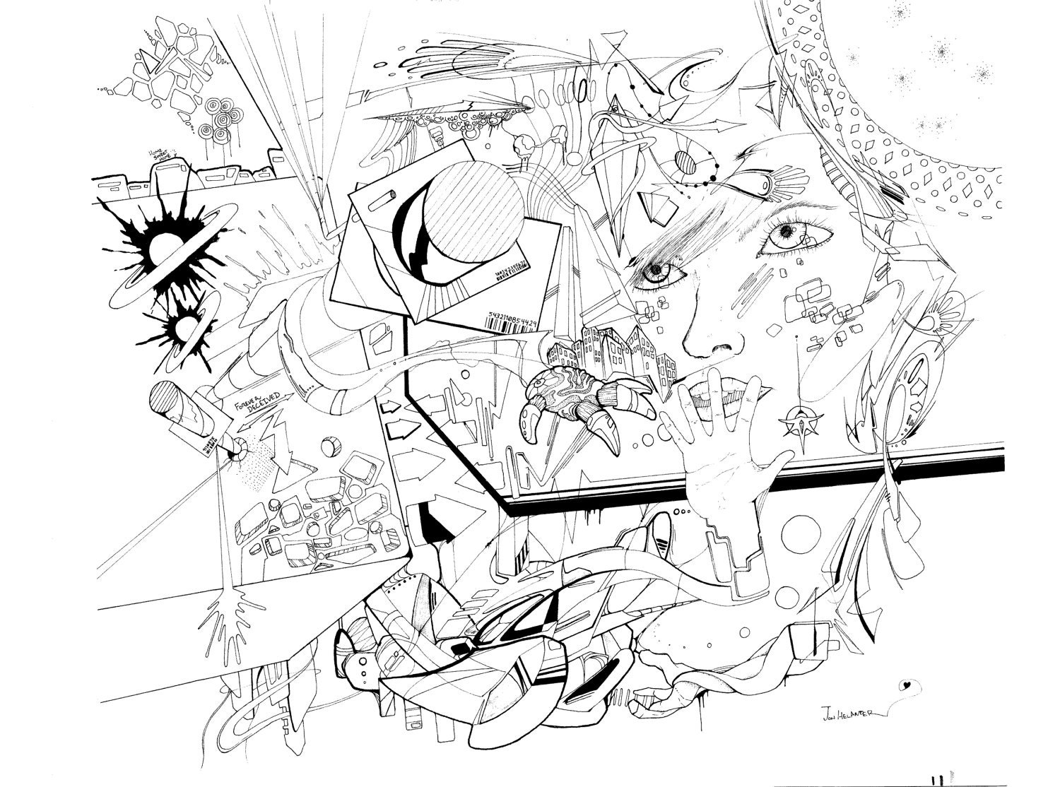 Forever Deceived - Abstract, Surreal, Geometrical. Explosion of good detail. Drawing, sketch.