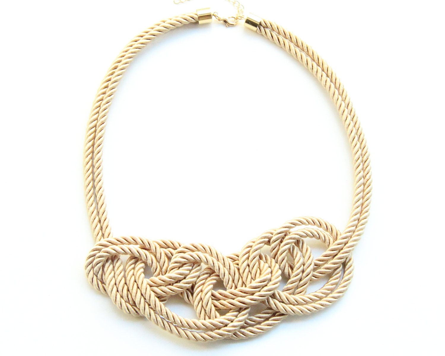 Statement Necklace bib - beige silk knot necklace