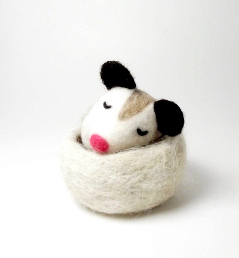 Needle felt possum nesting - soft sculpture opossum - felt animal