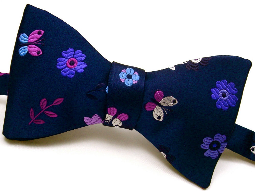 Pure Silk Bow Tie, Self Tie & Adjustable - 'Midnight Garden'