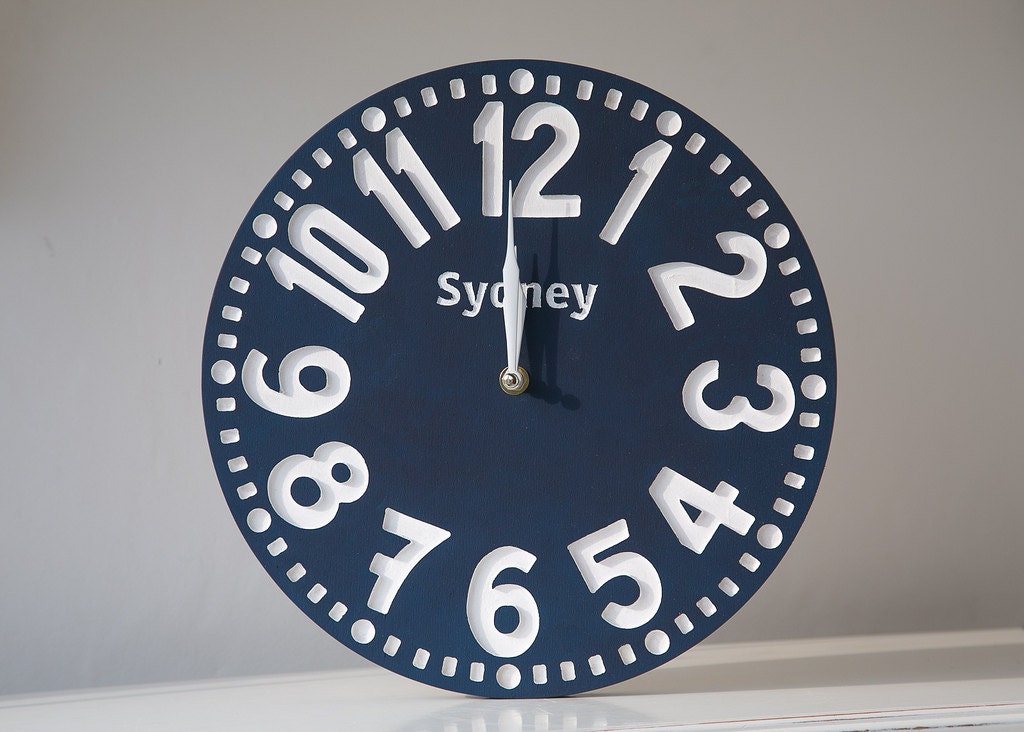 Vintage clock -Sydney- pseudo vintage birch clock hand painted  happy navy blue color
