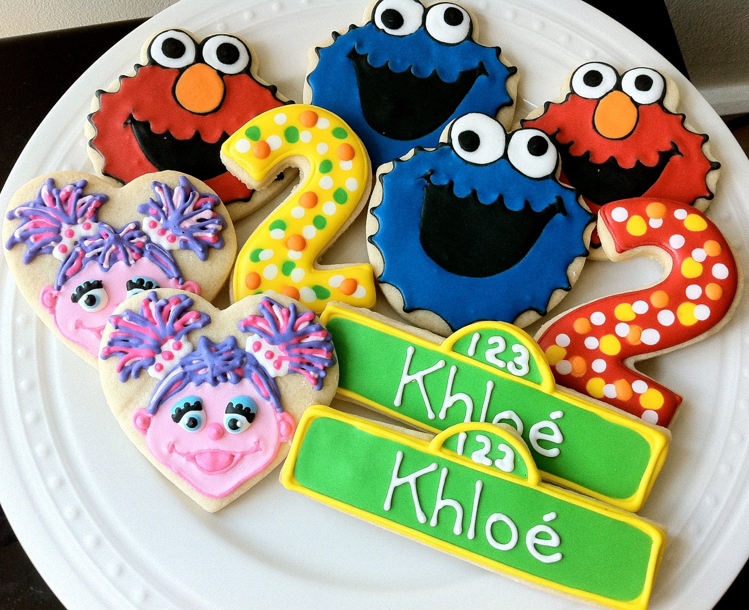 Decorated Custom Elmo, Cookie Monster, Abby Cadabby, Number Cookies, Perfect for your Sesame Street Birthday Party