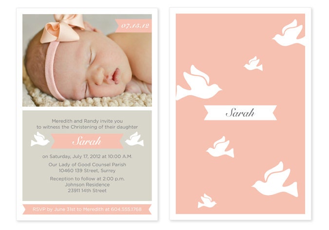 Baby Girl Baptism / Christening Invitation with Photo