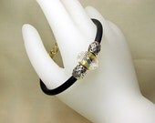 Crystal silver beaded bracelet Urban chic black rubber bracelet European style bead Mixed metal bracelet Contemporary beaded jewelry