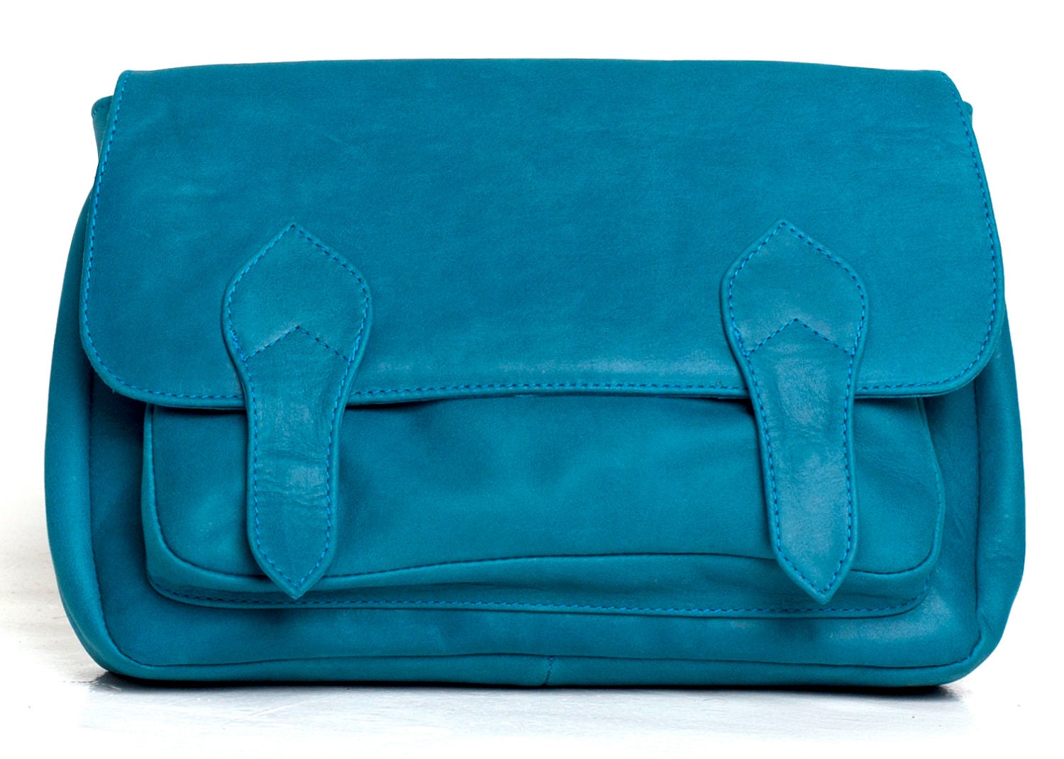 ELECTRA. Leather crossbody bag. Teal leather shoulder bag. Oversized leather clutch.