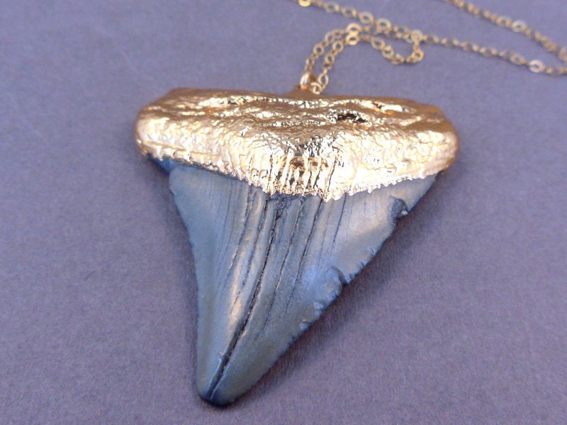 Megladon Tooth Necklace - Authentic 24k gold dipped ancient Megalodon Shark Tooth Necklace Pendant - Fashion 2012 now also in silver