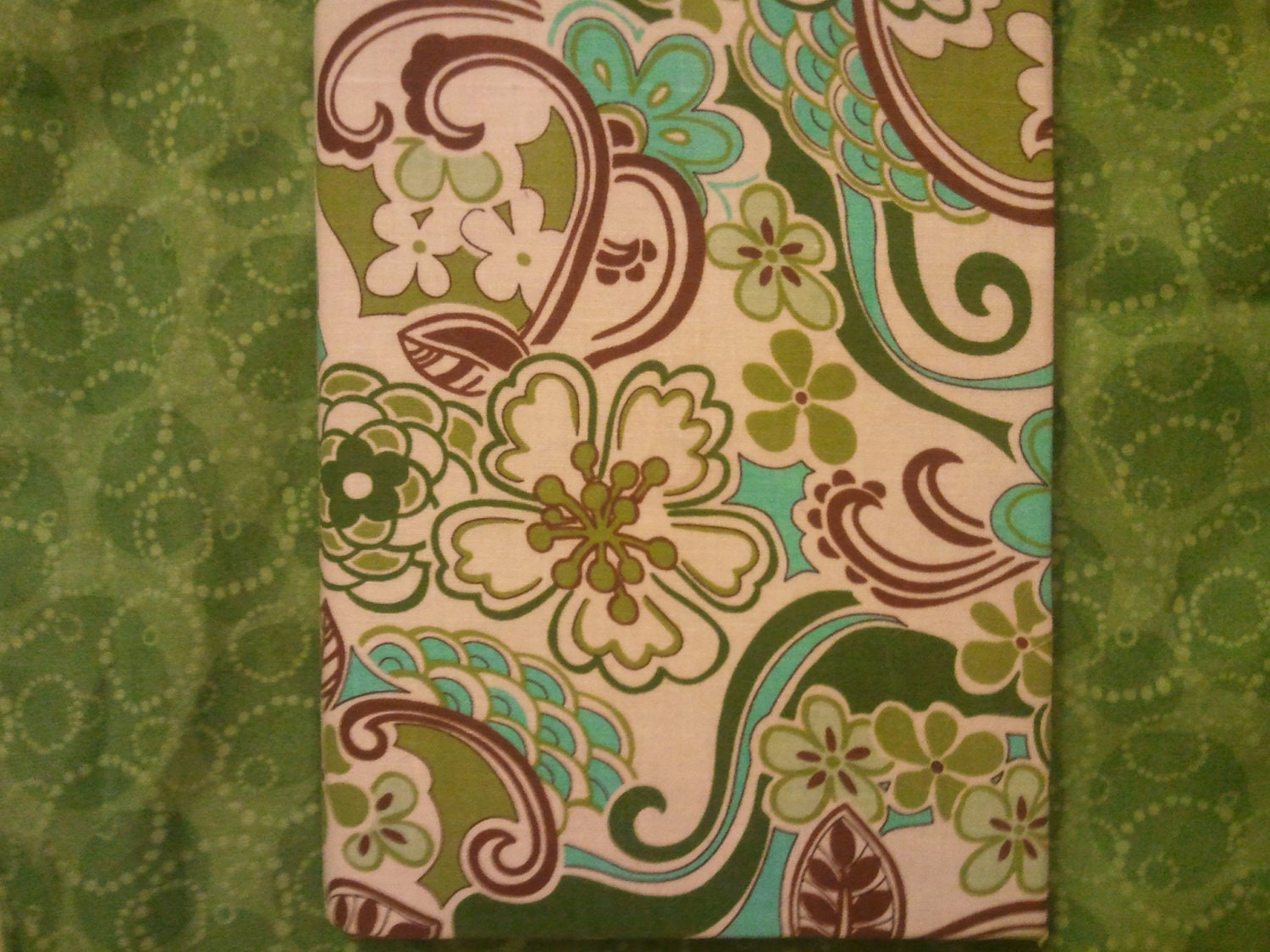 Funky Flowery Book Cover for Nook and Kindle in Blues, Greens, Browns, and Cream - waltzingmonkey