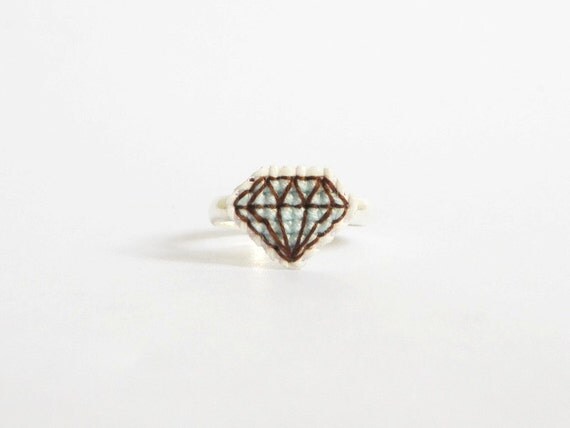 Diamond ring cross stitch - aquamarine, gifts for her, gifts under 15, Made to order