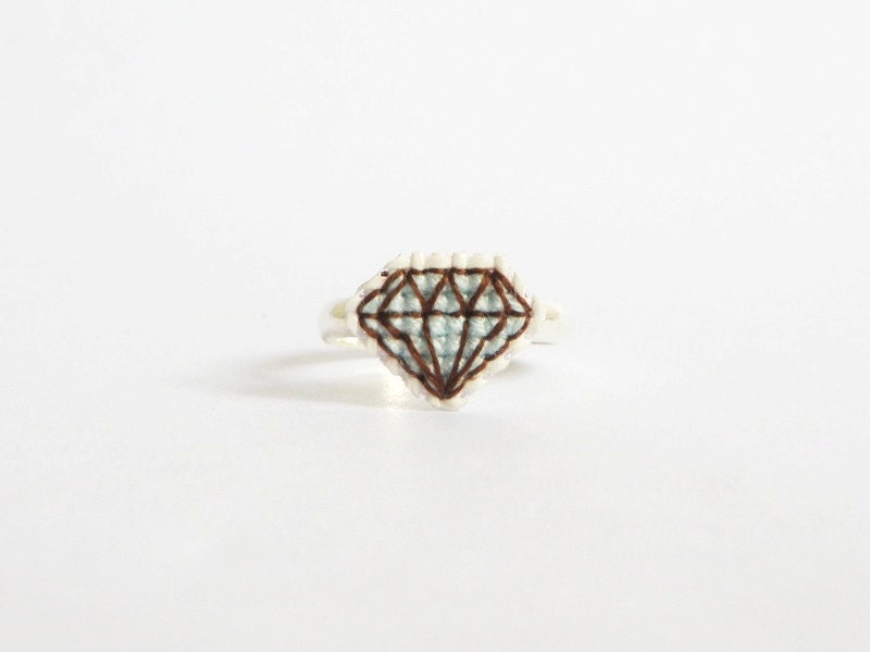 Diamond ring cross stitch - aquamarine, gifts for her, gifts under 15, Made to order