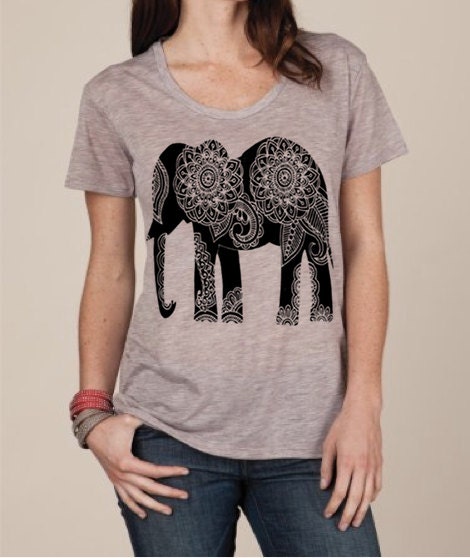 Womens Paisley ELEPHANT BOHO Bohemian Slouchy T shirt screen print Top Alternative Apparel S M L XL More colors