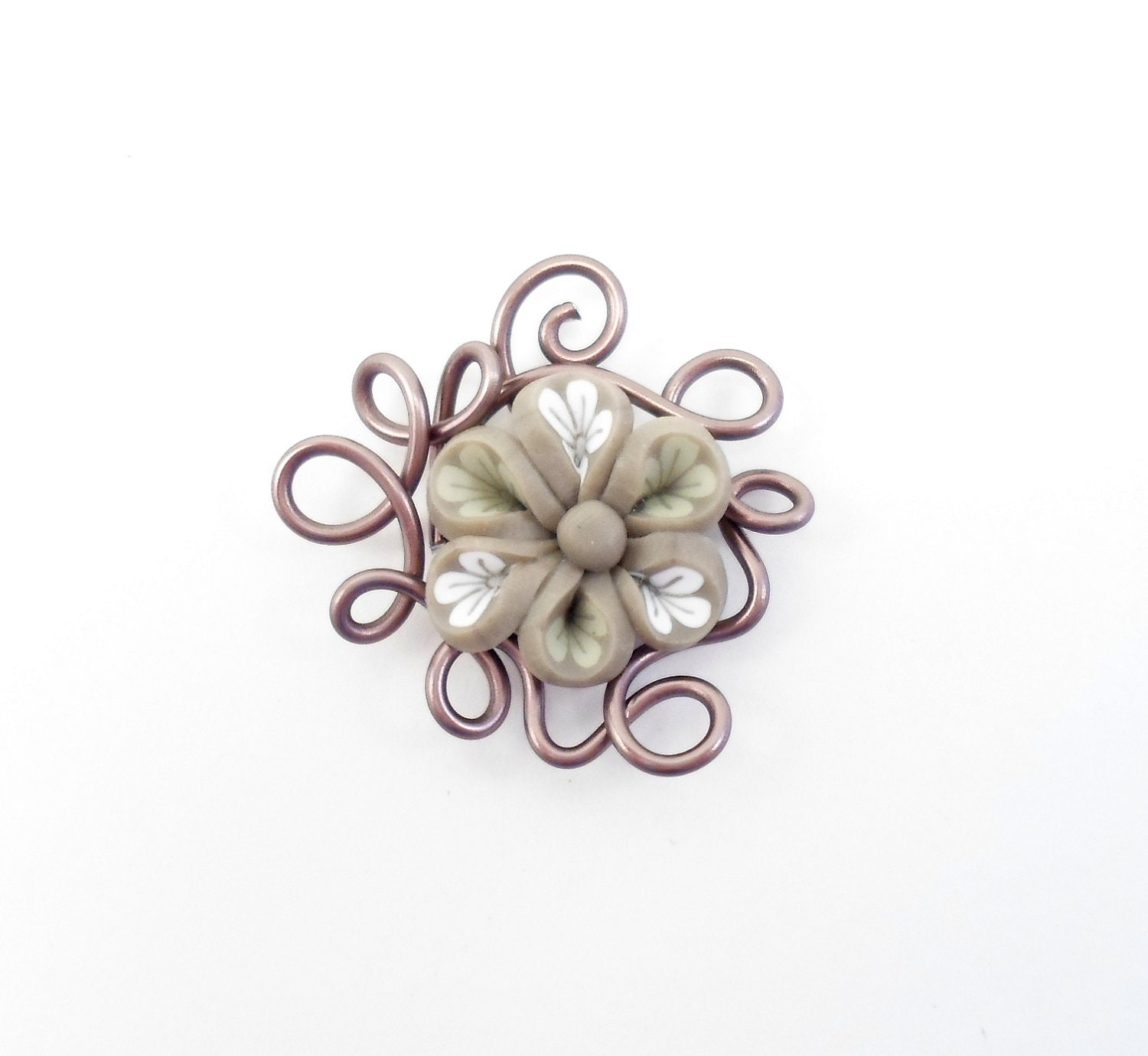 Perfume Pendant in wire wrapped aluminium with polymer clay (FIMO) flower beads. Aromatherapy (wire wrapping aluminum)