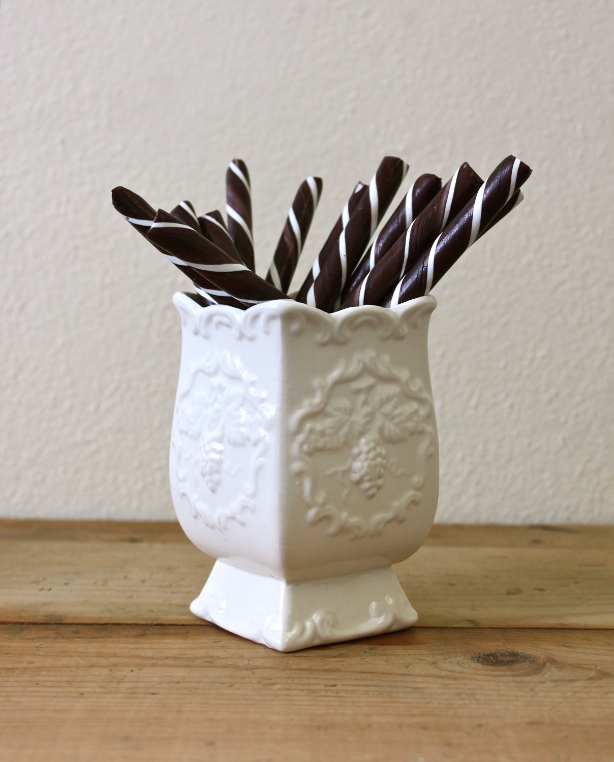 Vintage Botanical White Ceramic Square Vase with by TheBlackSpruce
