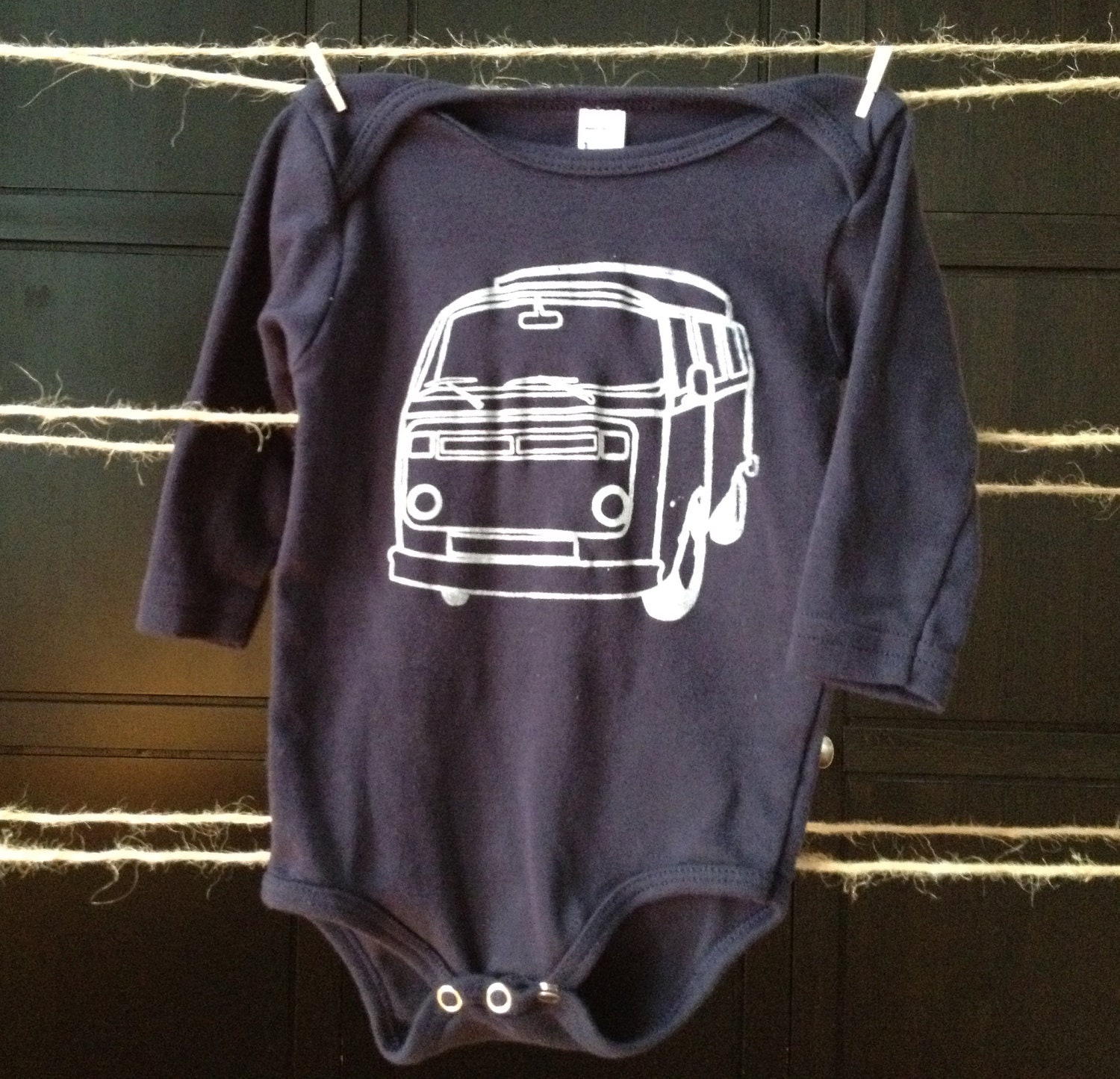 Vintage Van - Handmade screenprint, baby onesie design