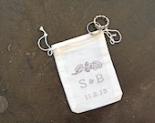 Personalized wedding ring bag.  Rustic muslin ring bag, ring bearer accessory.  2x4 muslin bags custom initials and wedding date.