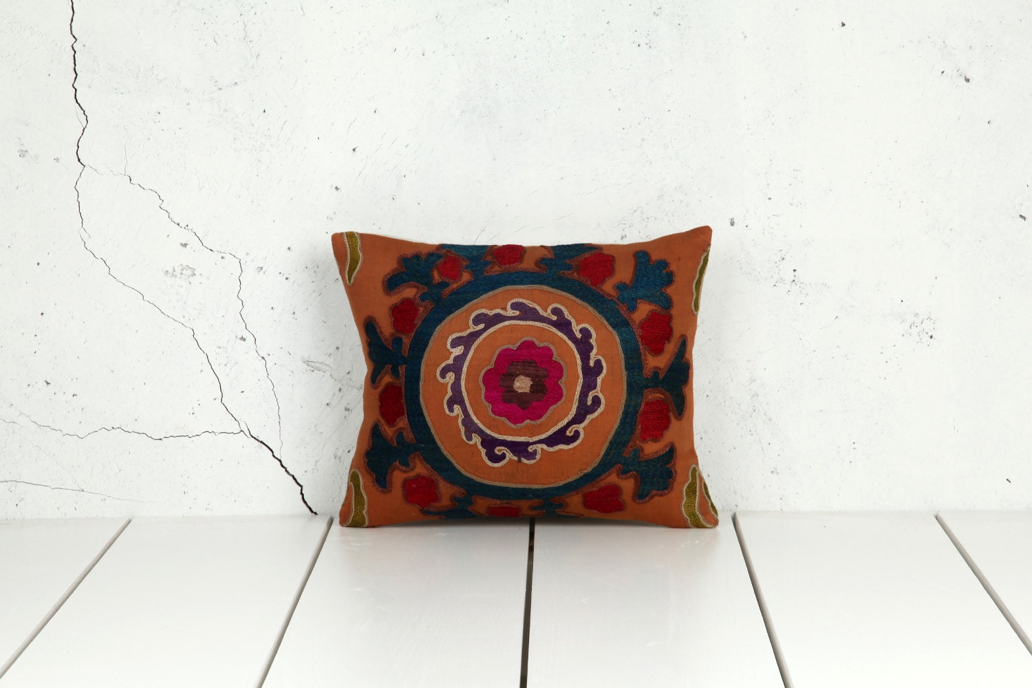 handmade vintage suzani pillow cover - 11.22" x 13.98" - FAST shipment with UPS - 02459-66