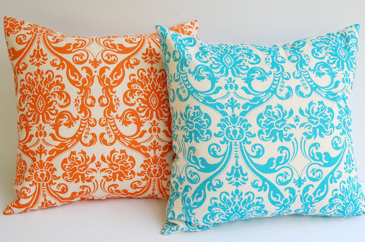 Throw pillow covers set of two 20" x 20" Orange Natural Aqua decorative pillow covers