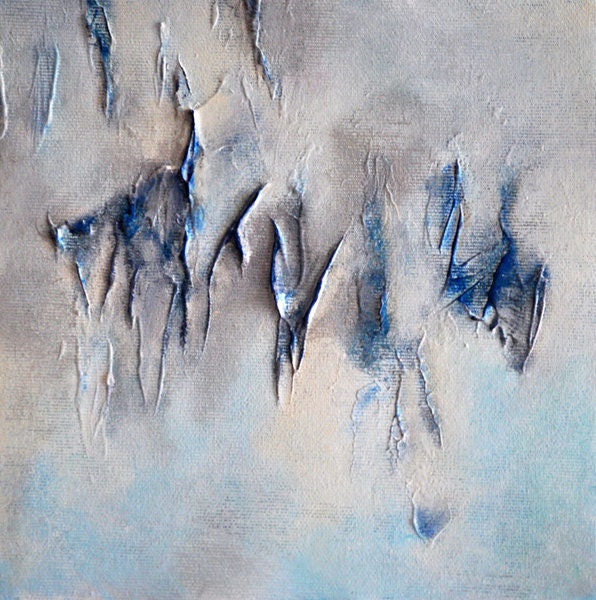 Snowy landscape - Original oil painting, modern abstract 8x8  Inch