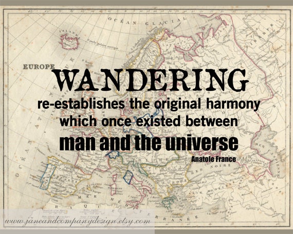 WANDERING HARMONY, Vintage Map Art, Library Decoration, Travel Quote, Literary Art, Literature Poster, 8x10