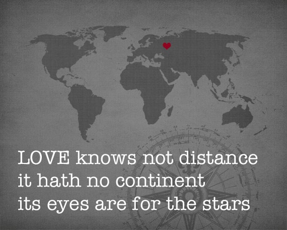 LOVE knows not Distance, Map Customized, Love Quote, Up To FIVE Hearts, Quote Art, Wall Art Typography Prints, 8x10 print