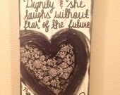 She is Clothed in Strength & Dignity Paisley Print Purple Heart Textured Canvas