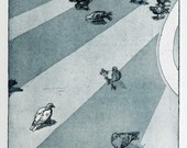 pigeons in cannes etching