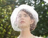 Elegant Single Layer Chin length Blusher Veil in Ivory/Cream Polka Dot Swiss Dot