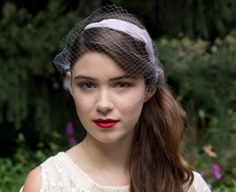 Lavender feather headband with vintage silk veiling purple feather headband delicate