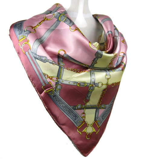 Beautiful Square Faux Silk Scarf- Pink, grey, cream