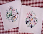 Chicken Kitchen Towels Vintage Style Machine Embroidered