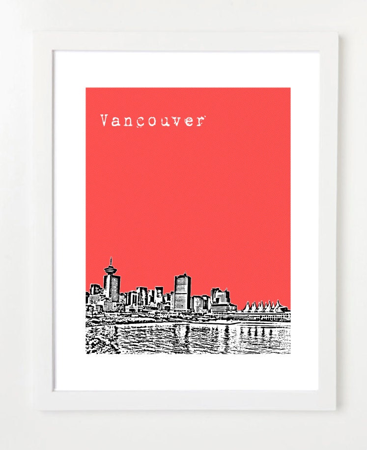 Vancouver Art Print - City Skyline Poster 8x10 - VERSION 2 - Choose Your Color
