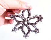 Christmas ornament crochet snowflake silver metallic grey applique, rustic holiday decoration winter snow motif - Mashacrochet