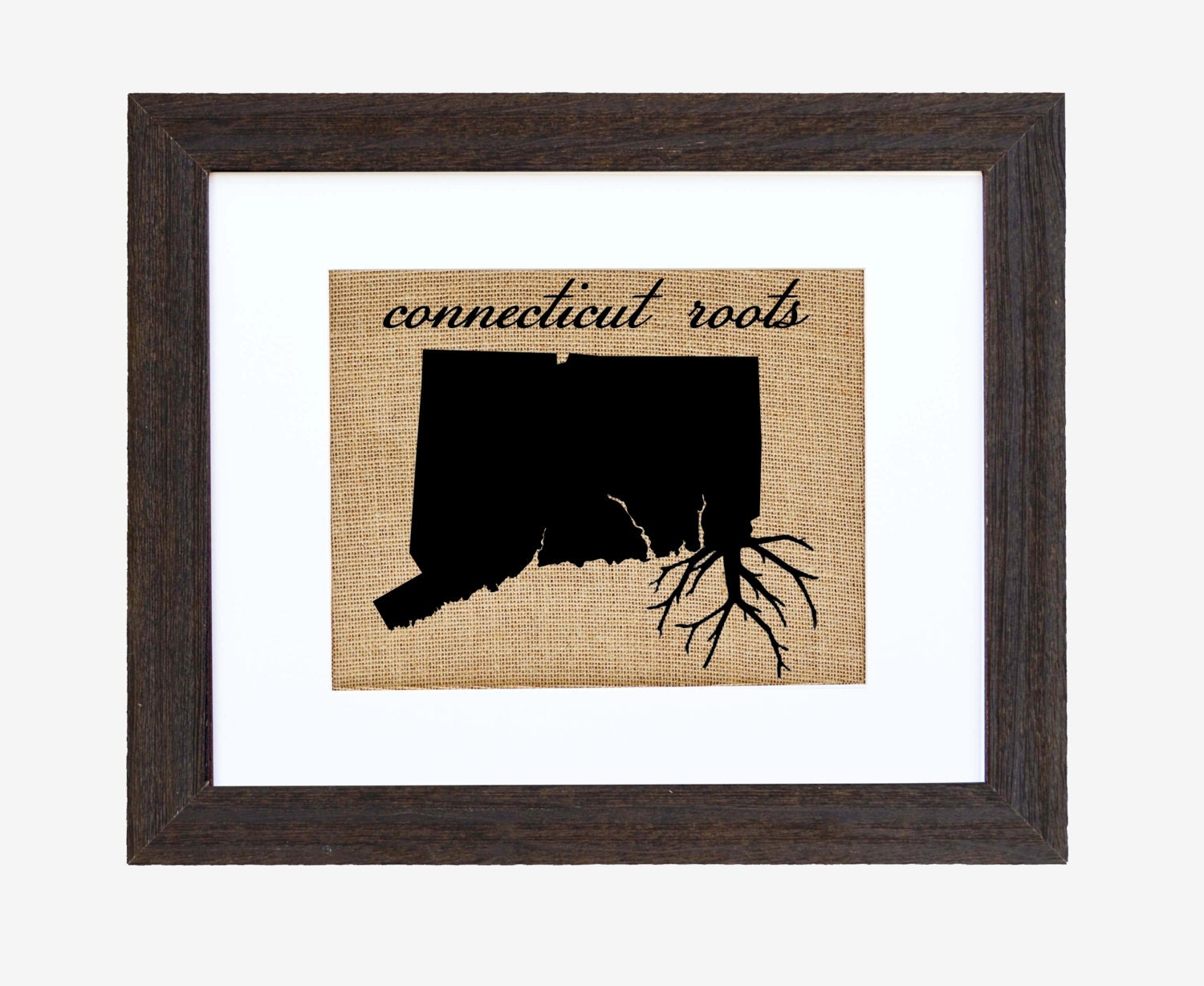 Connecticut Roots, Burlap Art, Frame Included