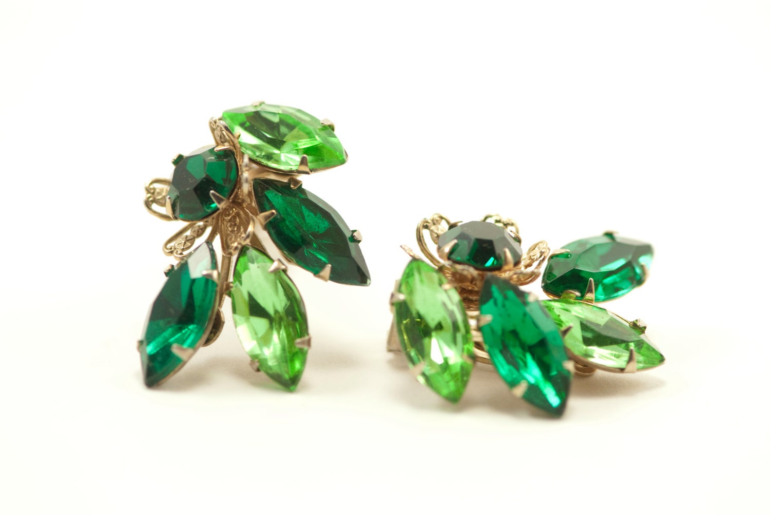 Emerald Green Earrings Two Tone