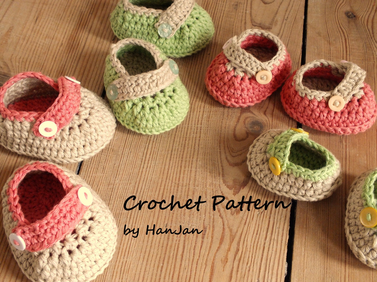 Instant Download PDF Crochet Pattern: 2 Button Buckle Baby Shoes in 4 sizes, UK instructions with HanJan crochet tutorial