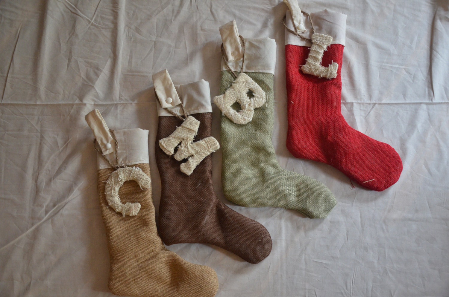 Set of 4 Mix and Match Handmade Personalized Burlap Christmas Holiday Stockings-Christmas Stockings-Stockings-Stocking Stuffer