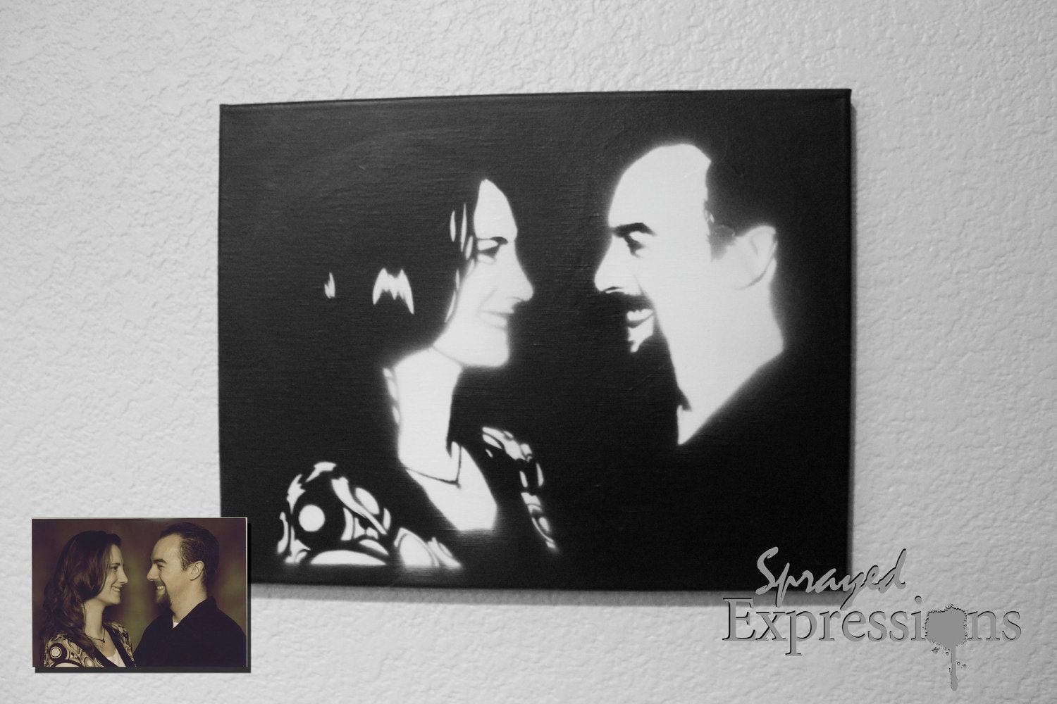 Customizable Couples Portrait Spray Paintings, 11"x14" Canvas - Made to Order