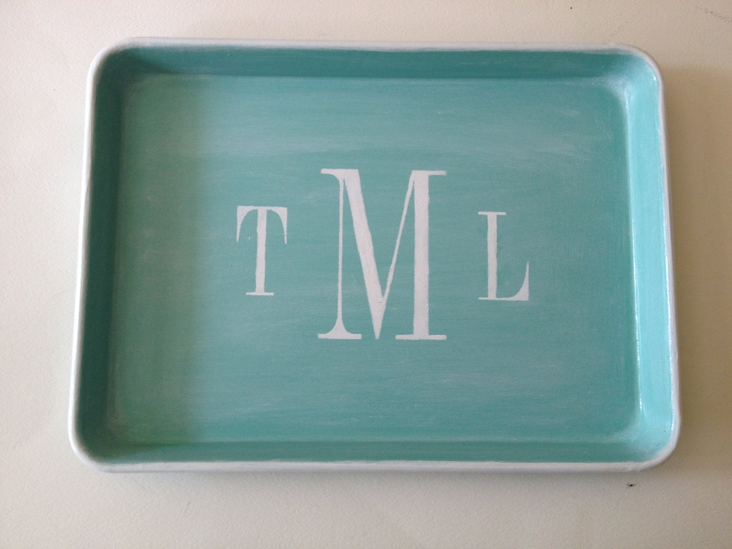 M tiffany blue white monogram tray