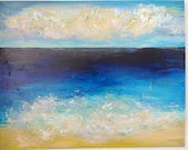 SALE - Amazing Beach Acrylic Landscape Painting, FREE SHIPPING Autumn Fall 2012, Original Artwork Ocean Christmas Gift Home Decor Lovely