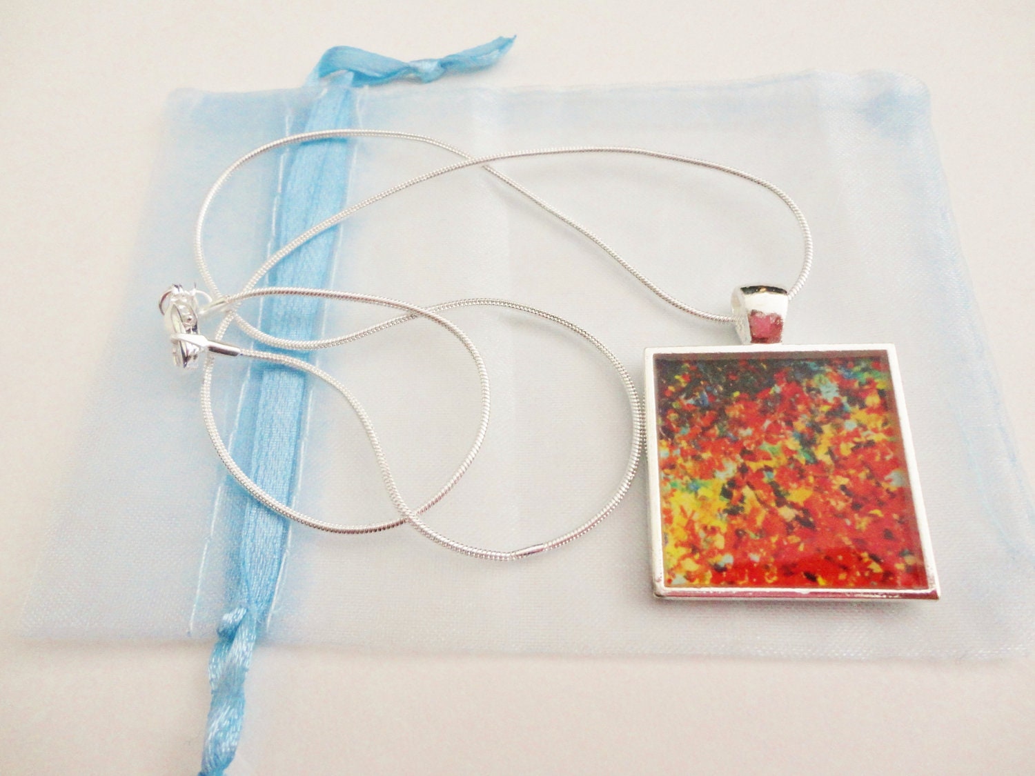 END of the RAINBOW Made to Order Resin Necklace Abstract Acrylic Painting Quality Handmade Jewelry Pendant Silver Plated Xmas Gift For Her