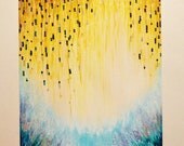 MYSTIC GARDEN 16 x 20 Abstract Painting Acrylic Art FREE Shipping, Fairy Land Ochre Amber Soft Blue Grey Vines Home Decor Gift Wow Lovely