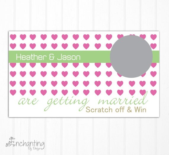 Hearts Custom Made Bridal Shower Scratch Off Game Card